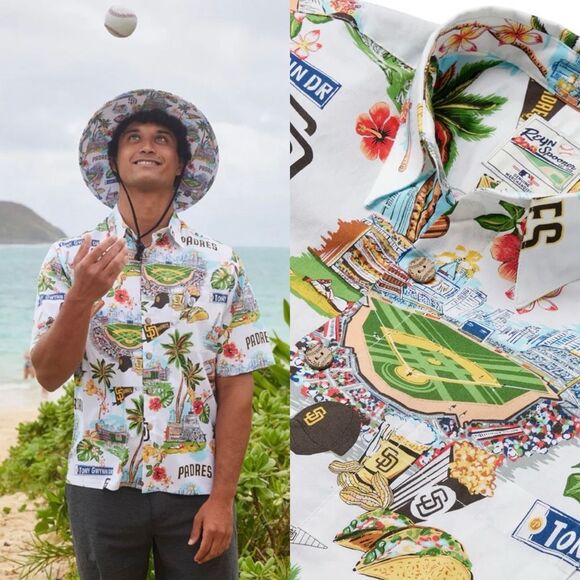 Reyn Spooner Official Men's San Diego Padres White Scenic Logo Button-Up Shirt S - Picture 1 of 10